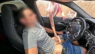 dick flash i jerk off in the car and an unknown girl passing by helps me finish cumming in public