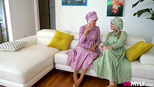 Amish stepmoms Penny Barber and Pristine Edge swap partners. Watch them ride and dive deep!