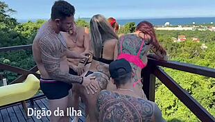 look at these curvy brunettes and redheads giving blowjobs outdoors