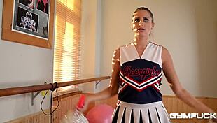 glamour milf cheerleader sensual jane masturbates her big tits and pussy at the gym in european style