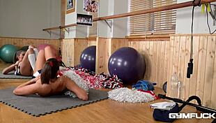 glamour milf cheerleader sensual jane masturbates her big tits and pussy at the gym in european style
