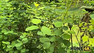 hunter banging hot chick in pantyhose outdoors! 🔥