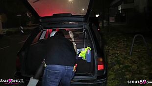 German athletic teen fucked outdoors and in car by strangers with condom