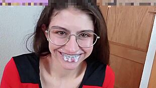 Beautiful teen with glasses and braces gets homemade cumshots in spanish compilation.