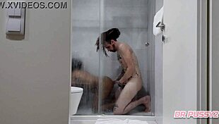 Ebony escort attends client in motel bathroom!