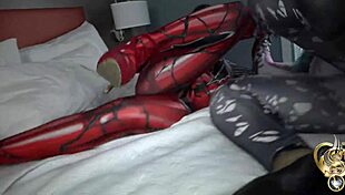 i'm all bound up in this venomous fight cosplay, watchin' the ebony strapon catfight go down