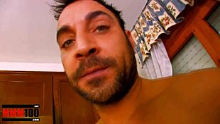 Mature housewife in kitchen with stockings.