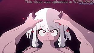 hey, modeus the lustful demon from helltaker is craving some deepthroat action with that big monster cock 😈