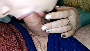 in the early morning, she gives a blowjob and swallows cum before work
