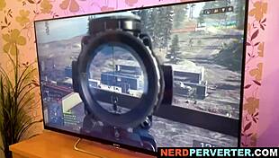 Blonde beauty sucks two hard cocks