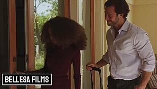 seth gamble licks cecilia lion's pussy on the table and fucks her hard till both cum.