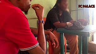 Hungry Ebony Trades for Eba in Restaurant