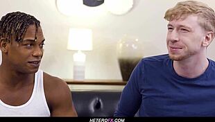 Adrian Hart and Jesse Stone in tight leggings. Blonde and redhead college hunks kiss and deepthroat.