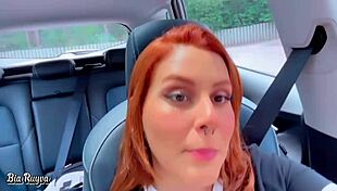 Latina lesbians give big cock blowjob in public car