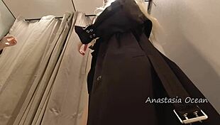 Wow! Mischievous girl strips naked in crowded store fitting room