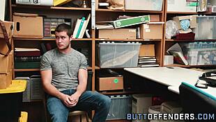 Gay shoplifter caught masturbating with huge cock gets intense facial punishment in high definition reality