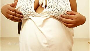 Indian maid reveals her outfit in a traditional setting