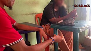 Hungry Ebony Trades for Eba in Restaurant