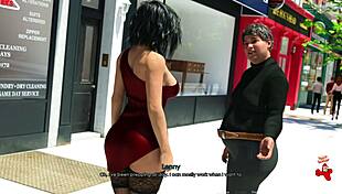 anna shows legs in red dress and stockings