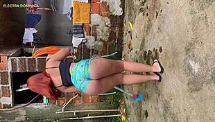 Hired latina maid sucks big ass for cumshot 😍