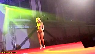 Intense public dildo show with acrobatic stepdaughter.