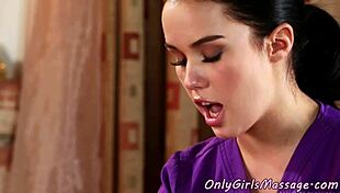 pussylicking masseuse seduces redhead babe with natural tits during intimate massage