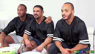 Brutal interracial gay threesome with monster cocks