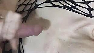 filling those fishnets with cum while riding that big cock