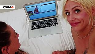Harleen van Hynten and Adrienne kiss in naughty lesbian cam sex. They use strapon and dildo on cam4 com.