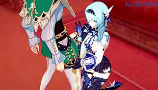 Eula, Rosaria, and Venti Engage in Intense Sex