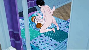 joker fucks futaba in hentai anime, starting missionary then against the wall with blowjob