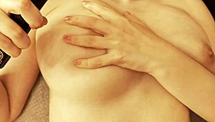 cutie massages her shoulders and relaxes alone