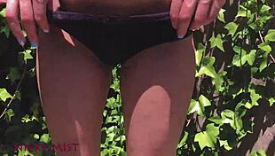 Cumming in my stepsister's panties while we're in the garden. It's such a sneaky thrill.