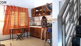 Is that housewife in pantyhose getting an orgasm as a naked maid?