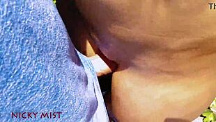 Cumming in my stepsister's panties while we're in the garden. It's such a sneaky thrill.