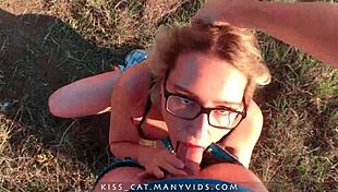 Pov outdoor doggystyle sex with sloppy blowjob and cum in mouth