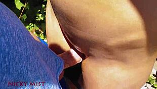 Cumming in my stepsister's panties while we're in the garden. It's such a sneaky thrill.