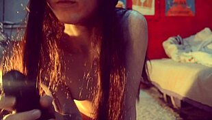 petite brunette teen rides big black dildo with butt plug in her ass hole, amateur homemade action