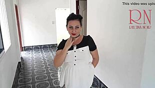 Her naughty striptease on high heels in empty house!