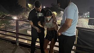 After starting in the car, we finish on the bridge with intense orgasm