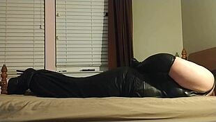 Crossdresser’s solo pleasure with self-bondage and gagging