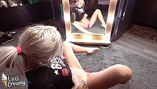 Blonde masturbates to intense orgasm at mirror 😍