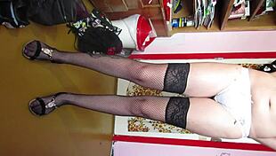 Leg fetish model teases in skirt and stockings for custom video