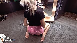 Blonde masturbates to intense orgasm at mirror 😍