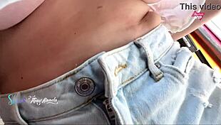 Hot wife flashes big natural tits to seller while shopping outdoors.