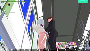 in the elevator, she gives blowjob and gets creampie