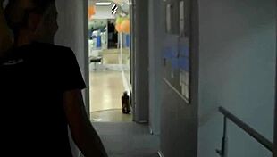 Sexy blonde gf mixes sports with blowjob in gym