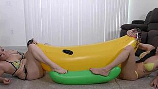 Adorable blondes grind toys to orgasm