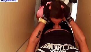 Risky blowjob in public toilet