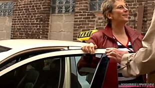 Horny milf fucks stranger in taxi, eating his cum
